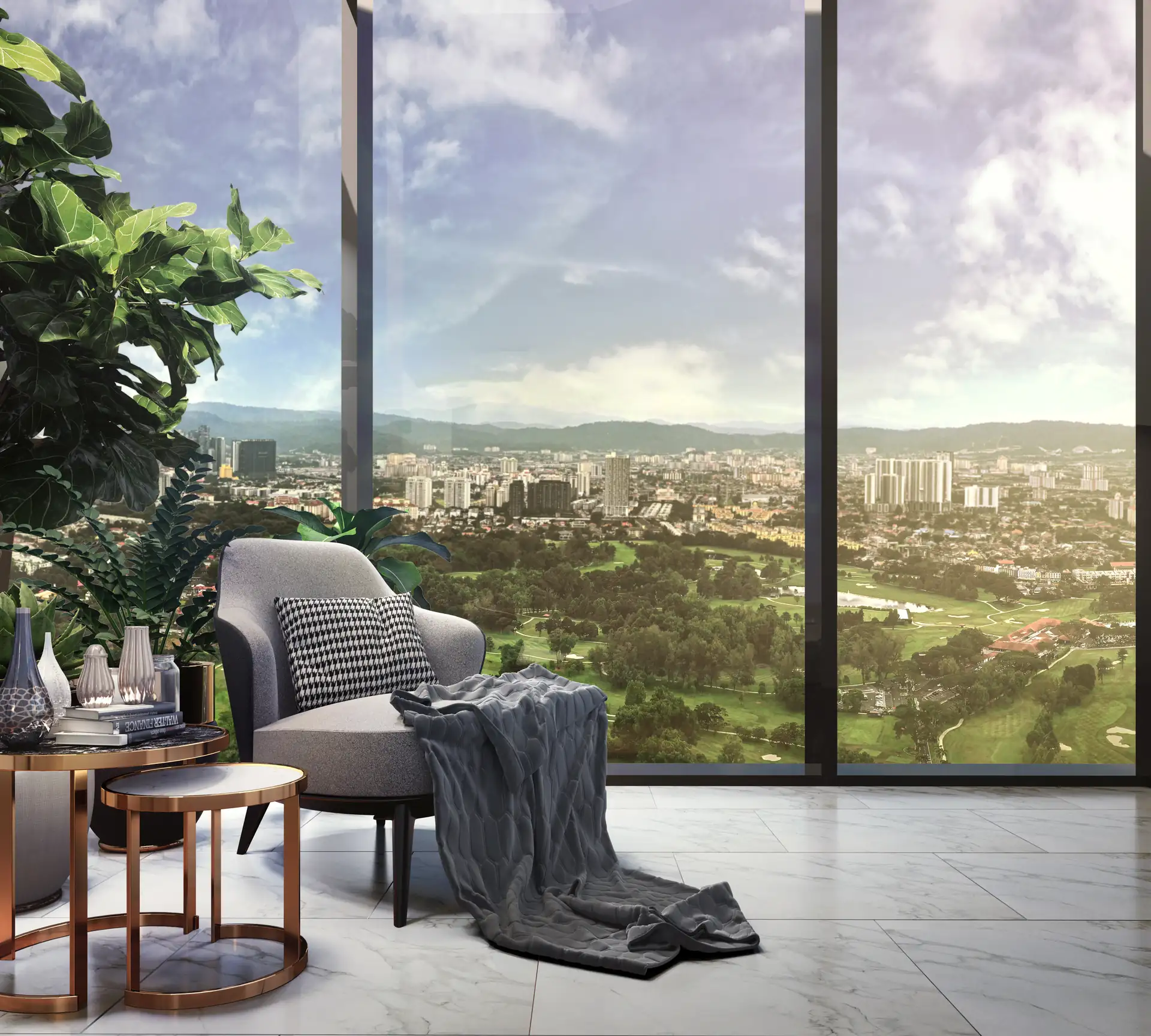 Eaton Residences Type A5 interior, gold facade view