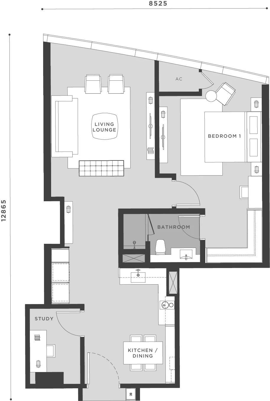 Eaton Residences Type B10 floor plan, 872 sqft one-bedroom plus study