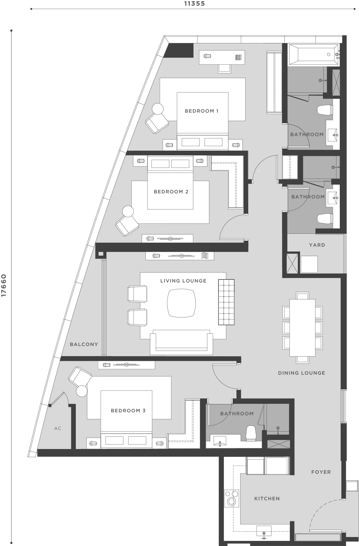 Eaton Residences Type D1 floor plan, 1,550 sqft three-bedroom